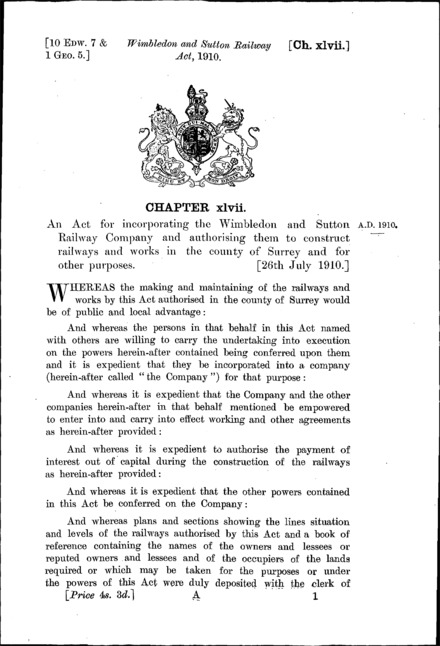 Wimbledon and Sutton Railway Act 1910