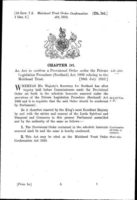 Muirhead Trust Order Confirmation Act 1910