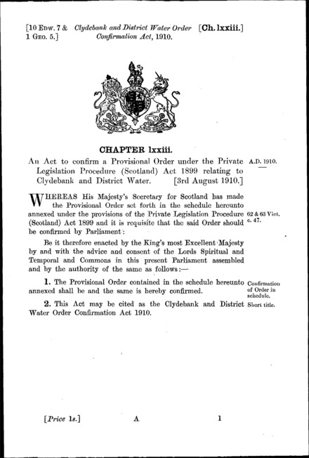 Clydebank and District Water Order Confirmation Act 1910
