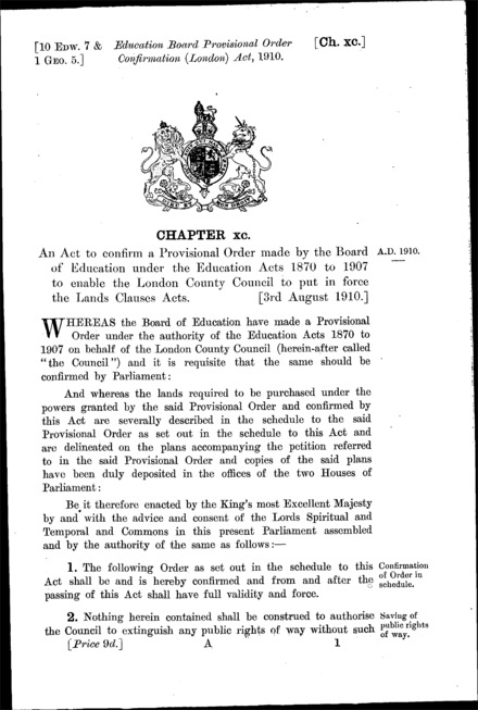 Education Board Provisional Order Confirmation (London) Act 1910