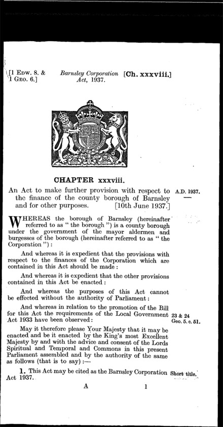 Barnsley Corporation Act 1937