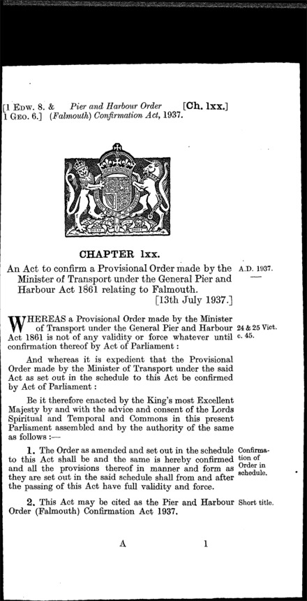 Pier and Harbour Order (Falmouth) Confirmation Act 1937