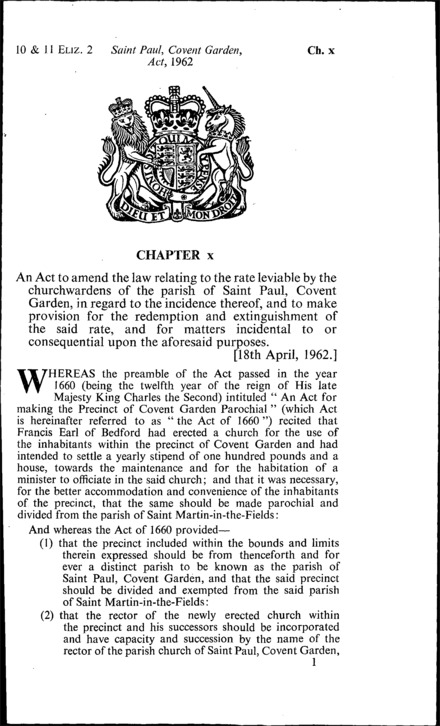 St. Paul, Covent Garden Act 1962