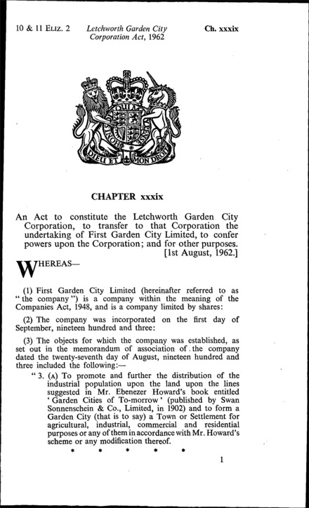 Letchworth Garden City Corporation Act 1962