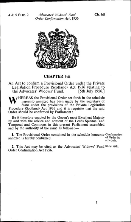 Advocates' Widows' Fund Order Confirmation Act 1956