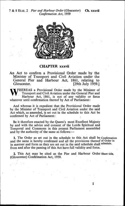 Pier and Harbour Order (Gloucester) Confirmation Act 1959