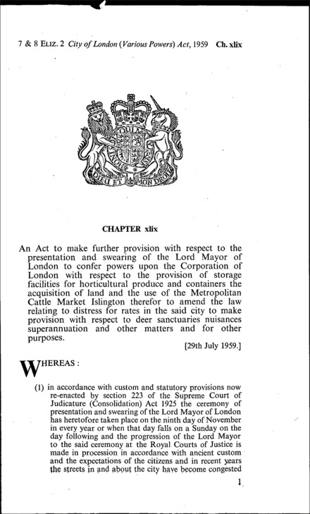 City of London (Various Powers) Act 1959