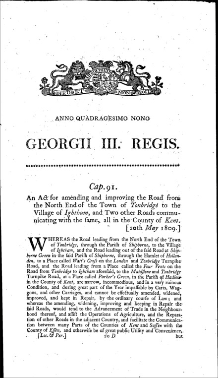 Tonbridge and Ightham Road Act 1809
