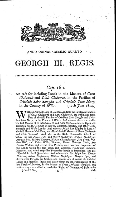 Great and Little Chelworth Inclosures Act 1814