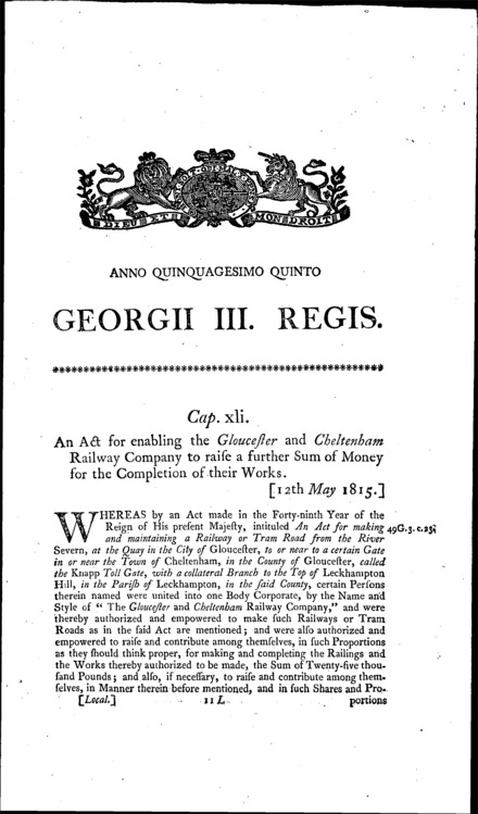 Gloucester and Cheltenham Railway Act 1815