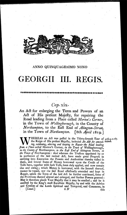 Wellingborough and Northampton Road Act 1819
