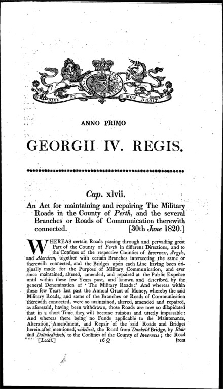 Military Roads in Perth Act 1820