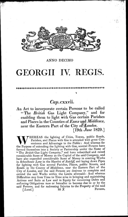British Gaslight Company Act 1829