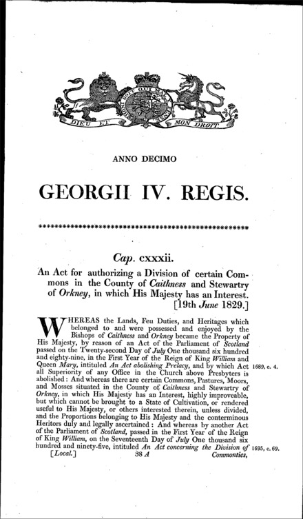 Caithness and Orkney Commons Act 1829