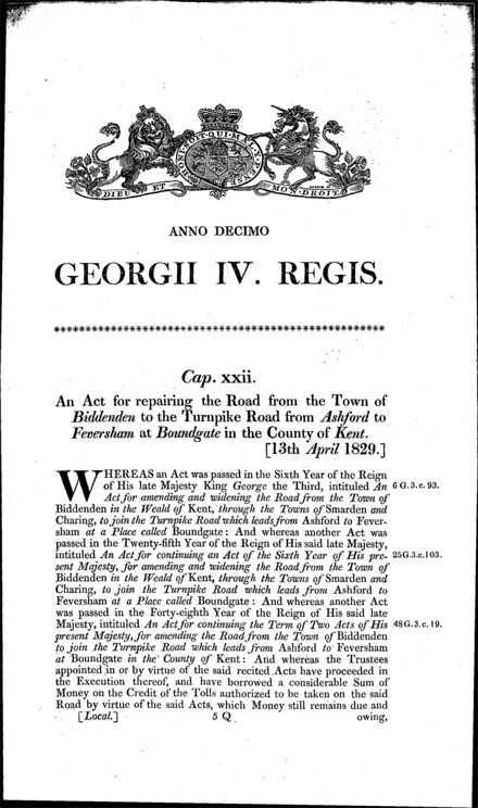Biddenden and Boundgate Road (Kent) Act 1829
