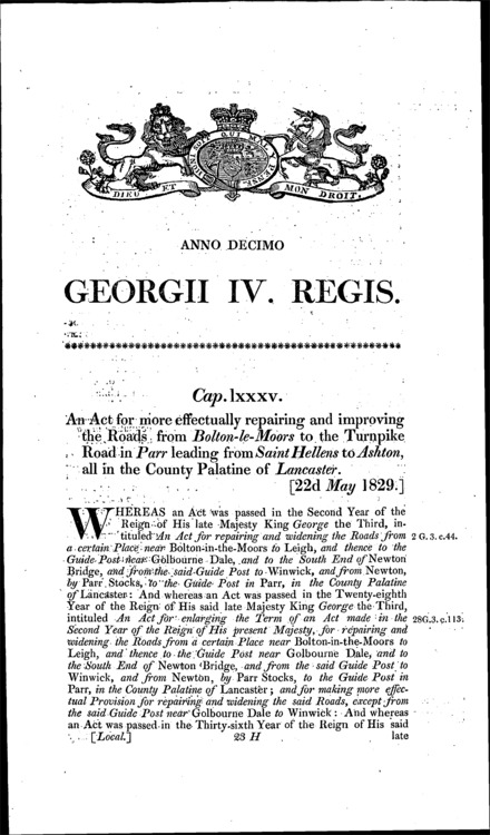 Bolton-le-Moors and Parr Roads Act 1829