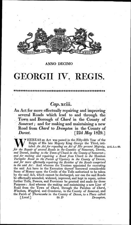 Chard Roads (Somerset) Act 1829