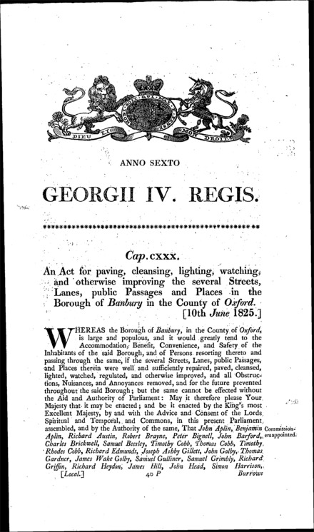 Banbury Improvement Act 1825