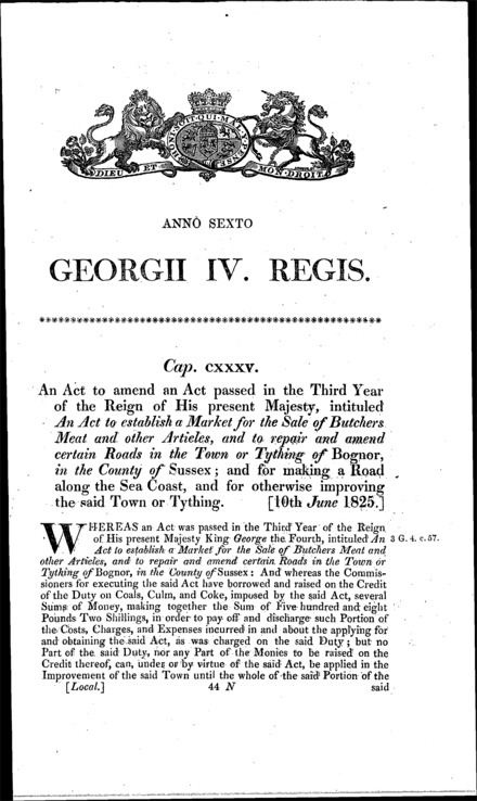 Bognor Improvement and Market Act 1825