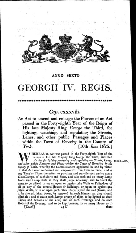 Beverley Improvement Act 1825