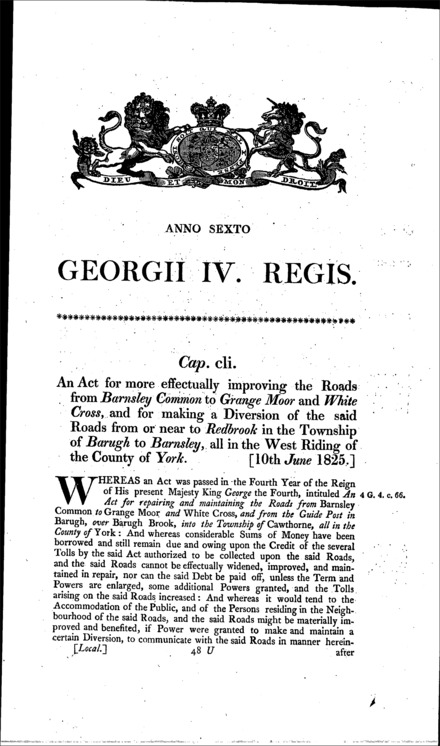 Barnsley and Grange Moor Road Act 1825