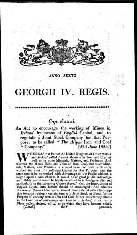 Arigna Iron and Coal Company Act 1825