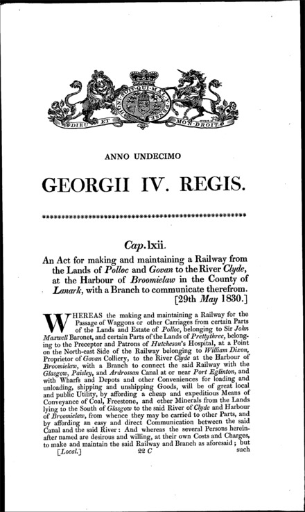 Polloc and Govan Railway Act 1830
