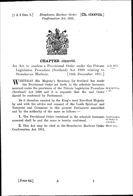 Stonehaven Harbour Order Confirmation Act 1911