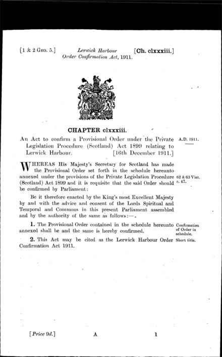 Lerwick Harbour Order Confirmation Act 1911