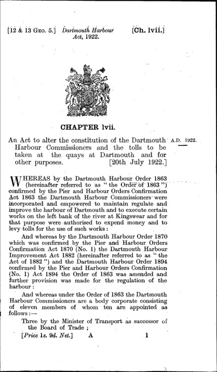 Dartmouth Harbour Act 1922