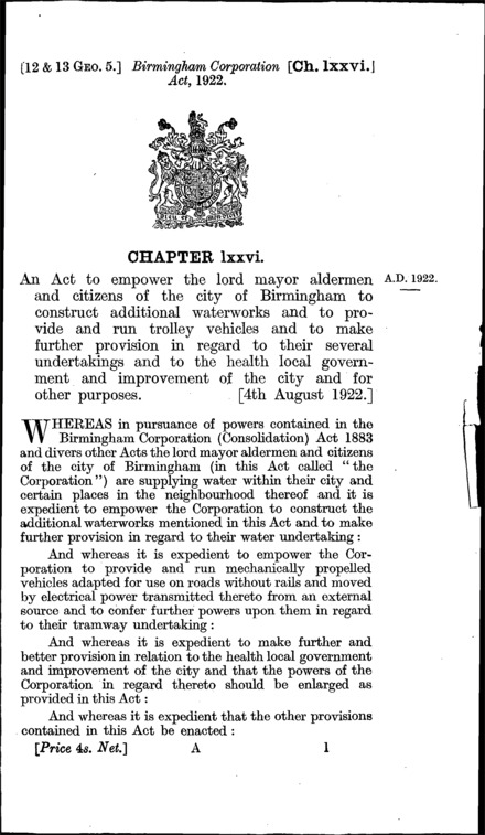 Birmingham Corporation Act 1922