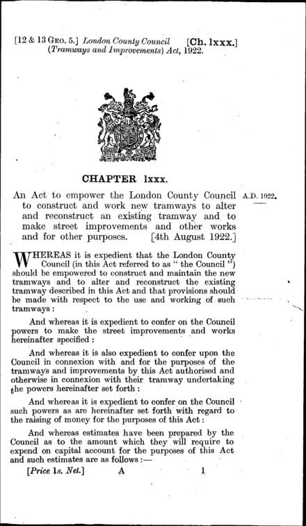 London County Council (Tramways and Improvements) Act 1922