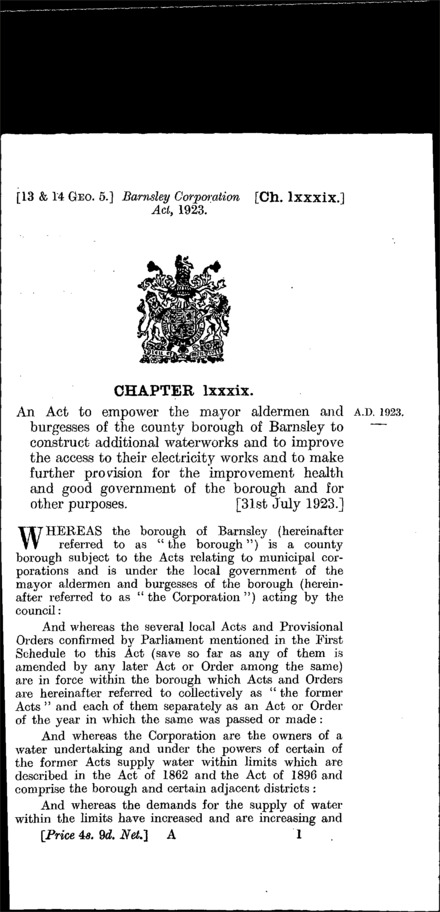 Barnsley Corporation Act 1923