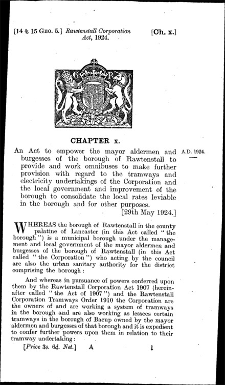 Rawtenstall Corporation Act 1924