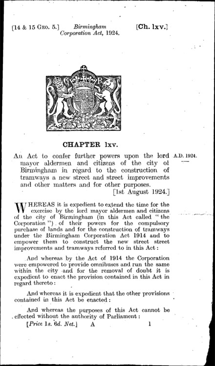 Birmingham Corporation Act 1924