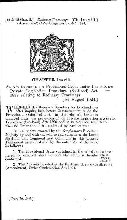 Rothesay Tramways (Amendment) Order Confirmation Act 1924