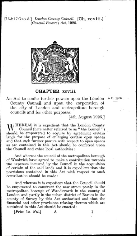 London County Council (General Powers) Act 1926