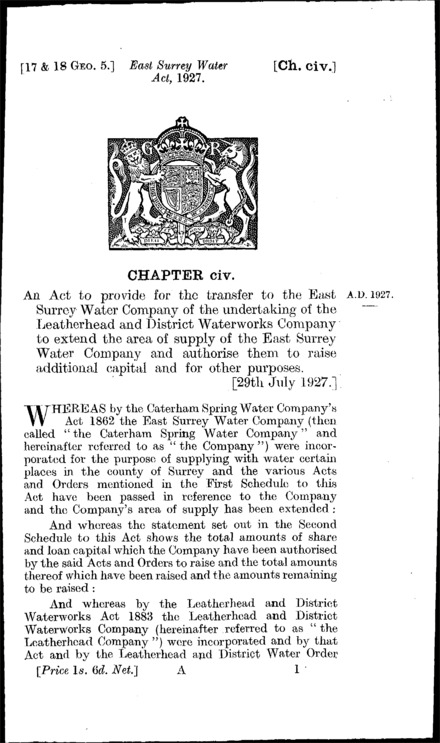East Surrey Water Act 1927