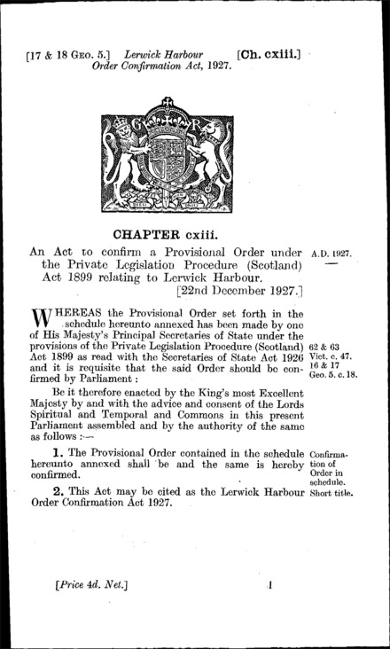 Lerwick Harbour Order Confirmation Act 1927