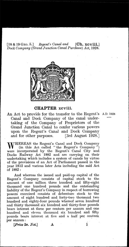Regent's Canal and Dock Company (Grand Junction Canal Purchase) Act 1928