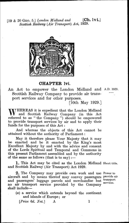 London, Midland and Scottish Railway (Air Transport) Act 1929