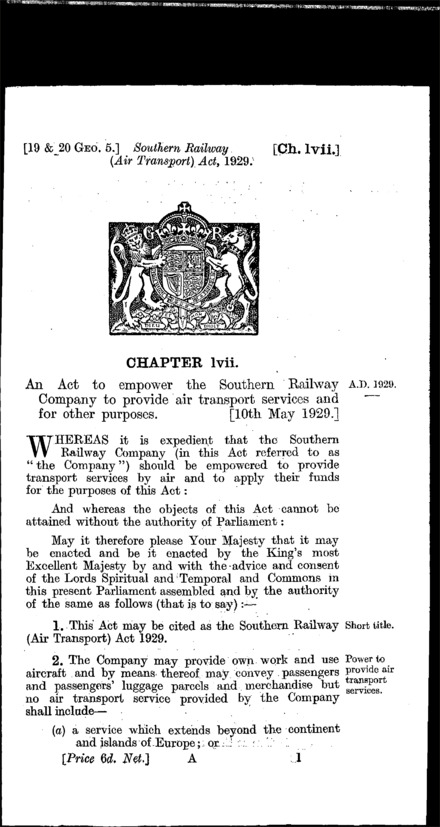Southern Railway (Air Transport) Act 1929