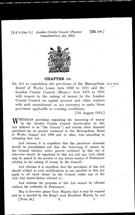 London County Council (Finance Consolidation) Act 1912