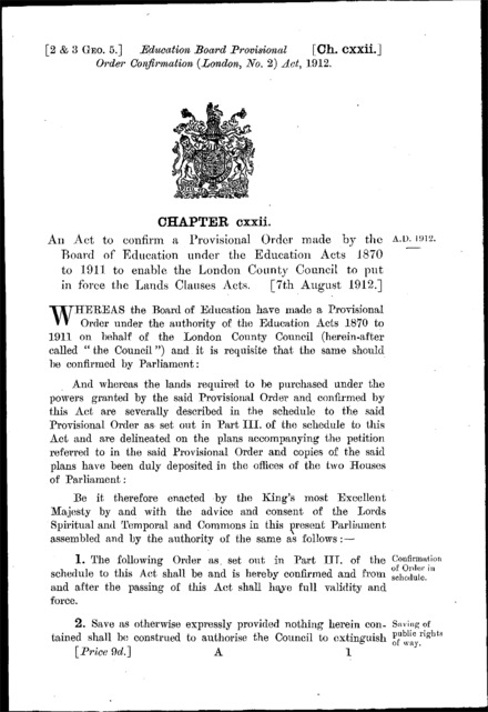 Education Board Provisional Order Confirmation (London No. 2) Act 1912