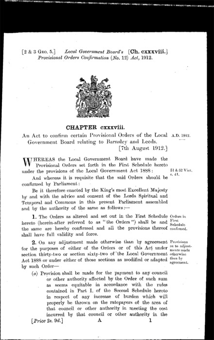 Local Government Board's Provisional Orders Confirmation (No. 12) Act 1912