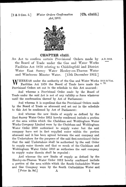 Water Orders Confirmation Act 1912