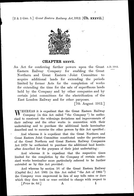 Great Eastern Railway Act 1912