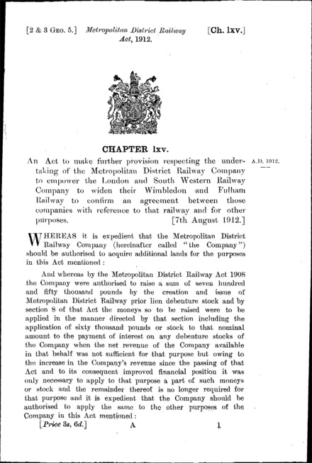 Metropolitan District Railway Act 1912