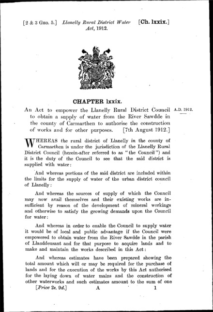Llanelly Rural District Water Act 1912