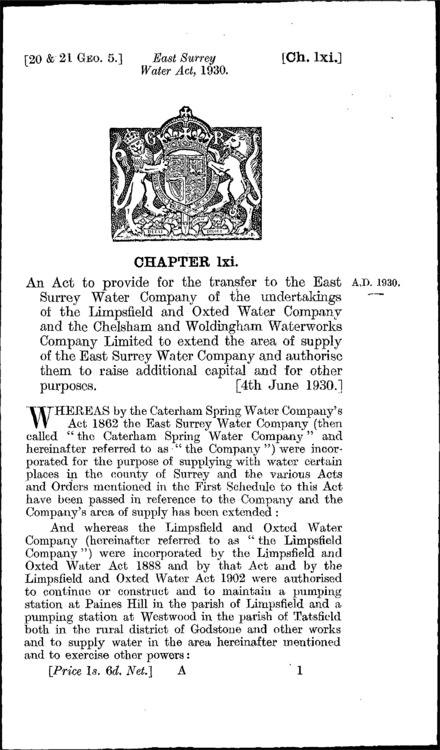 East Surrey Water Act 1930